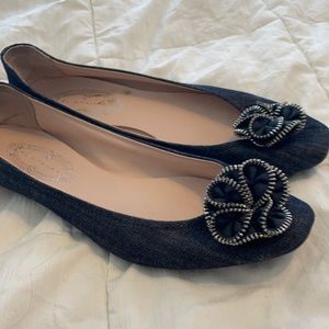EUC Elie Tahari denim flower flats